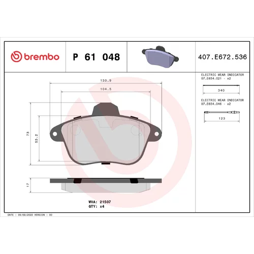 Sada brzdových platničiek kotúčovej brzdy BREMBO P 61 048