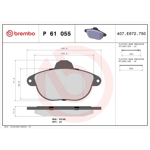 Sada brzdových platničiek kotúčovej brzdy BREMBO P 61 055