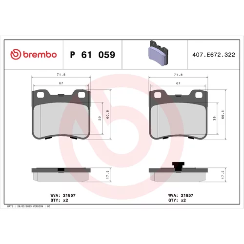 Sada brzdových platničiek kotúčovej brzdy BREMBO P 61 059