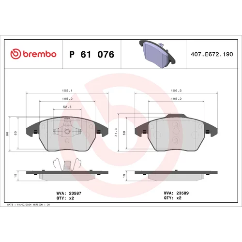 Sada brzdových platničiek kotúčovej brzdy BREMBO P 61 076