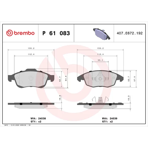 Sada brzdových platničiek kotúčovej brzdy BREMBO P 61 083