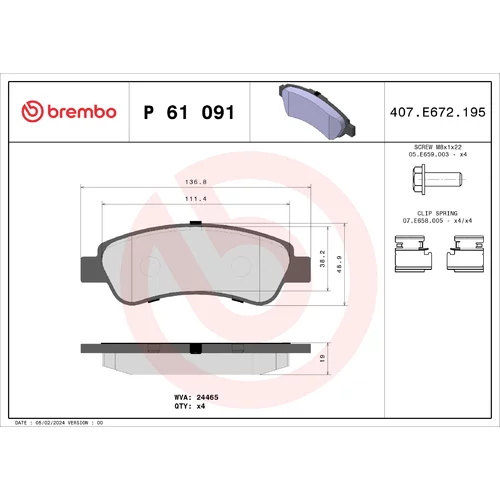 Sada brzdových platničiek kotúčovej brzdy BREMBO P 61 091