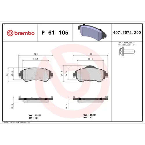 Sada brzdových platničiek kotúčovej brzdy BREMBO P 61 105