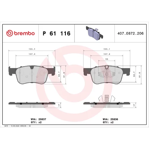 Sada brzdových platničiek kotúčovej brzdy BREMBO P 61 116