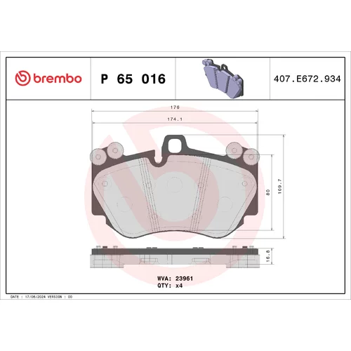 Sada brzdových platničiek kotúčovej brzdy BREMBO P 65 016