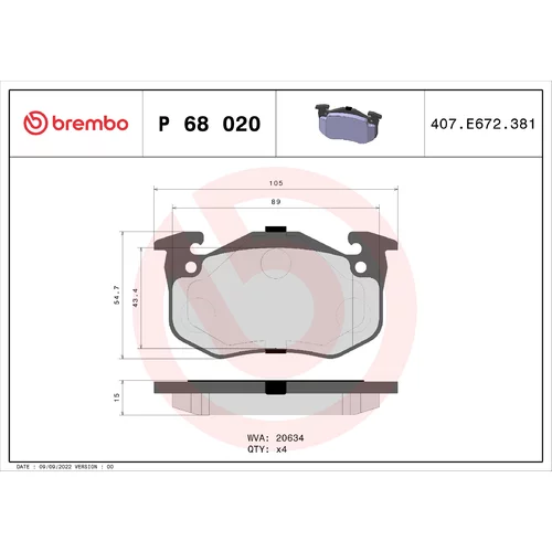 Sada brzdových platničiek kotúčovej brzdy BREMBO P 68 020