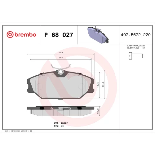 Sada brzdových platničiek kotúčovej brzdy BREMBO P 68 027