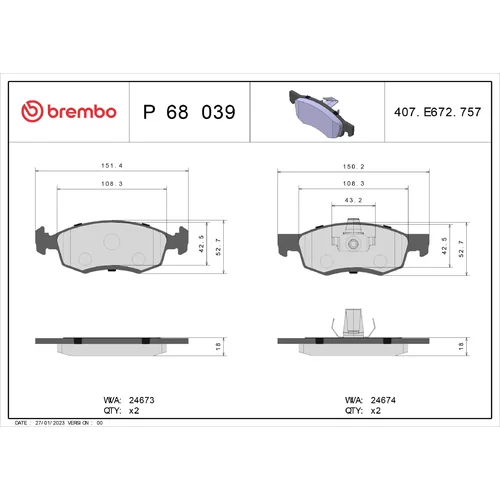 Sada brzdových platničiek kotúčovej brzdy BREMBO P 68 039