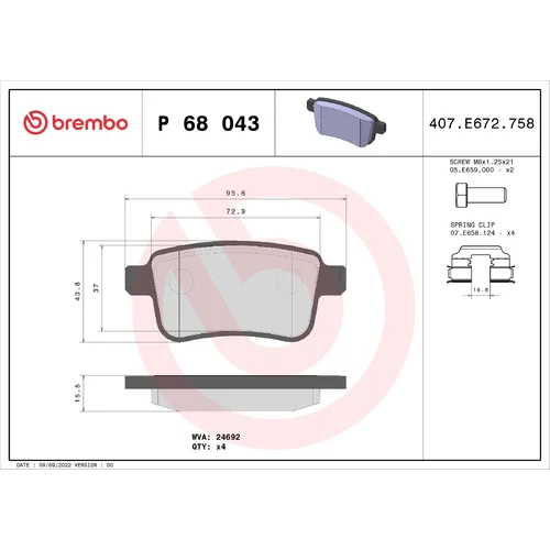 Sada brzdových platničiek kotúčovej brzdy BREMBO P 68 043