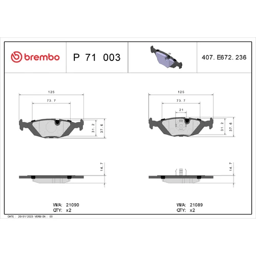 Sada brzdových platničiek kotúčovej brzdy BREMBO P 71 003