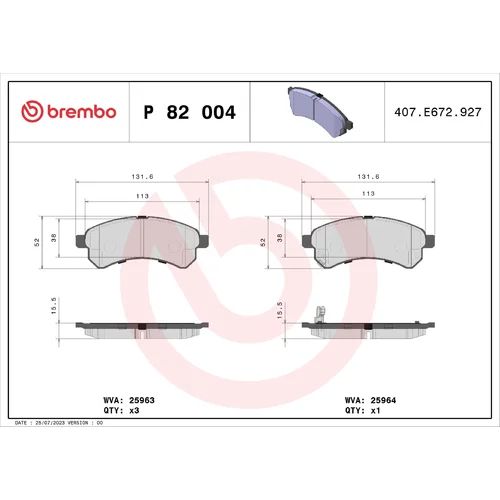 Sada brzdových platničiek kotúčovej brzdy BREMBO P 82 004