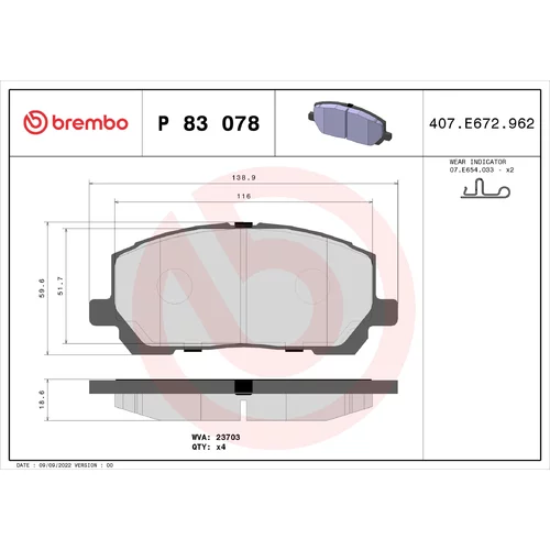 Sada brzdových platničiek kotúčovej brzdy BREMBO P 83 078