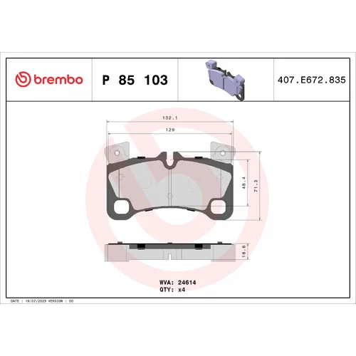 Sada brzdových platničiek kotúčovej brzdy BREMBO P 85 103