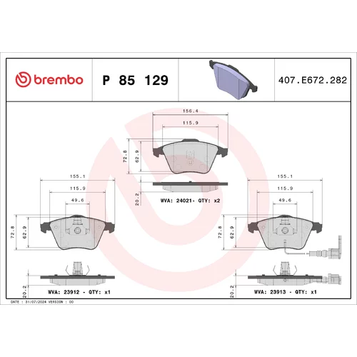 Sada brzdových platničiek kotúčovej brzdy BREMBO P 85 129X