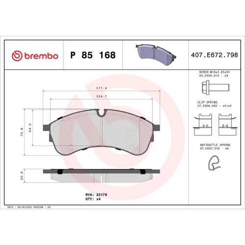 Sada brzdových platničiek kotúčovej brzdy BREMBO P 85 168