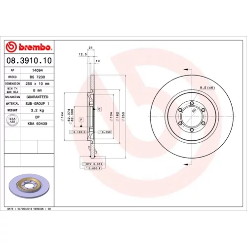 Brzdový kotúč BREMBO 08.3910.10