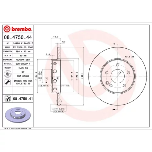 Brzdový kotúč BREMBO 08.4750.41