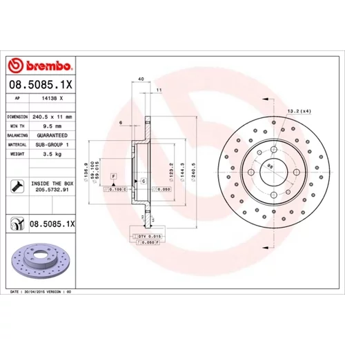 Brzdový kotúč BREMBO 08.5085.1X