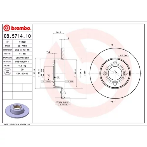 Brzdový kotúč BREMBO 08.5714.10