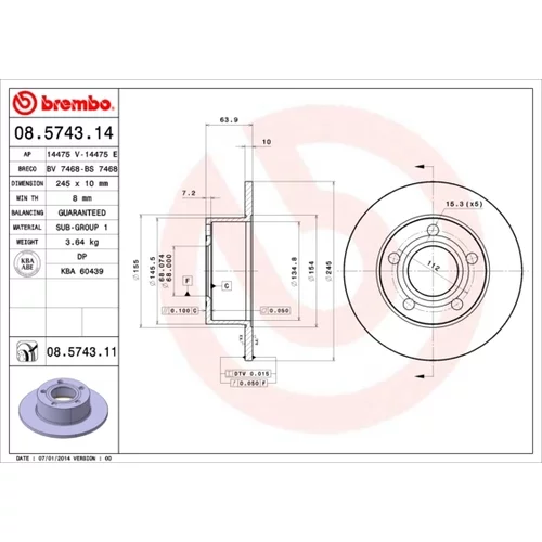 Brzdový kotúč BREMBO 08.5743.11