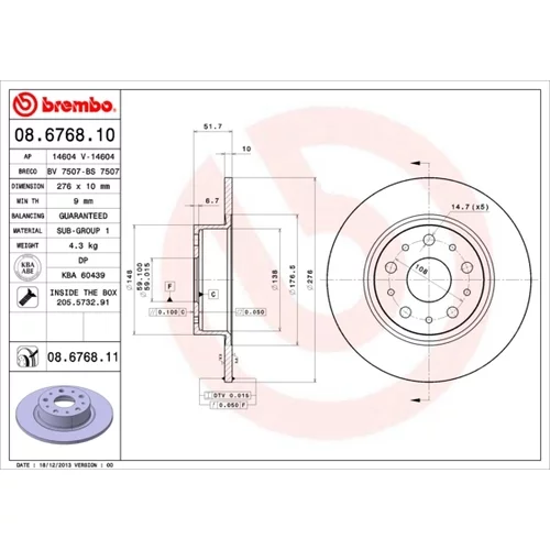 Brzdový kotúč BREMBO 08.6768.11