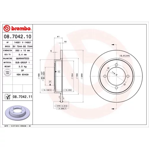 Brzdový kotúč BREMBO 08.7042.11