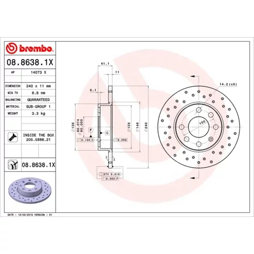 Brzdový kotúč BREMBO 08.8638.1X