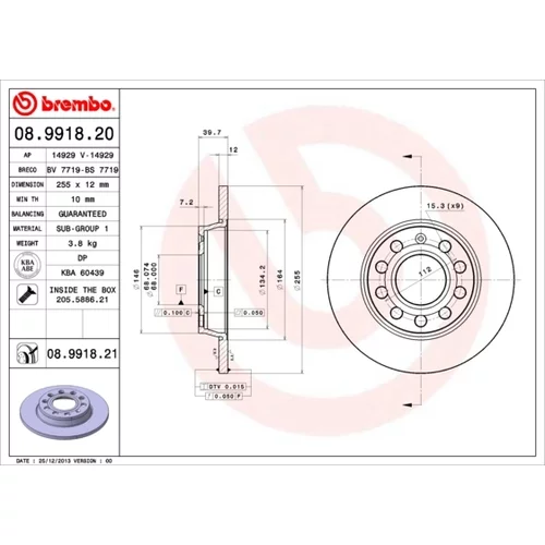 Brzdový kotúč BREMBO 08.9918.21