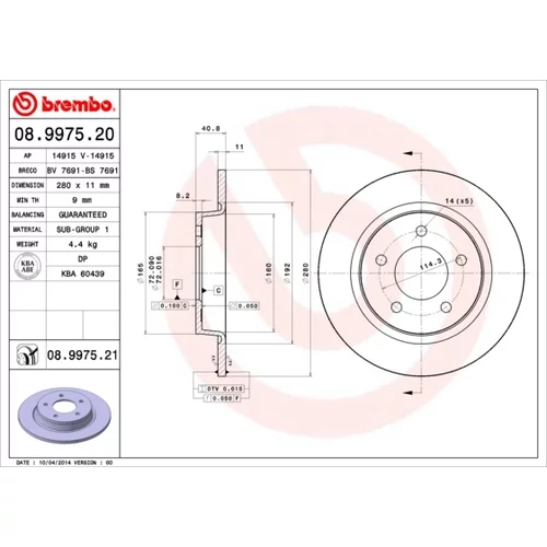 Brzdový kotúč BREMBO 08.9975.21