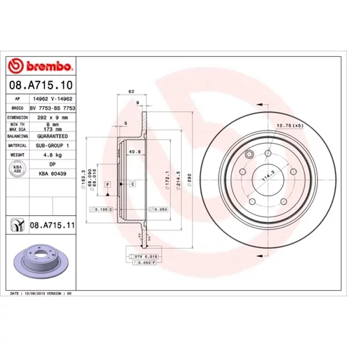 Brzdový kotúč BREMBO 08.A715.11