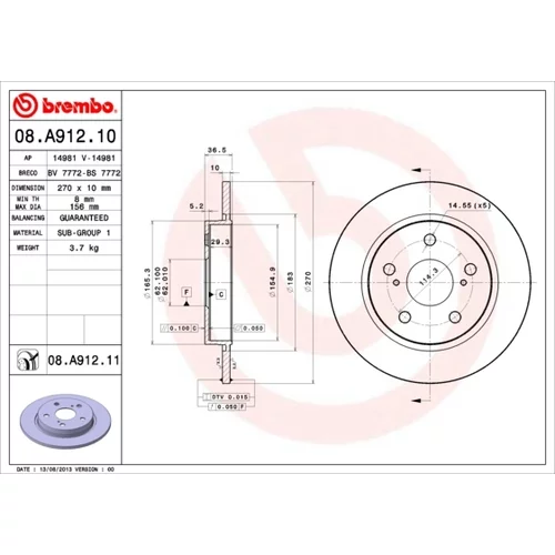 Brzdový kotúč BREMBO 08.A912.11