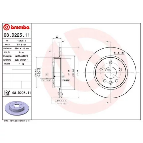 Brzdový kotúč BREMBO 08.D225.11