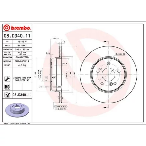 Brzdový kotúč BREMBO 08.D340.11