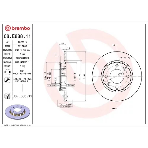 Brzdový kotúč BREMBO 08.E888.11