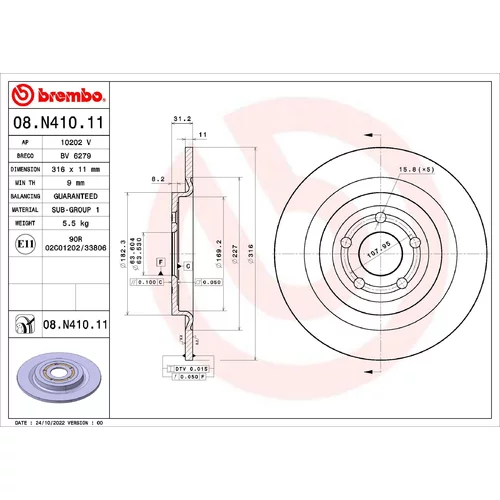 Brzdový kotúč BREMBO 08.N410.11