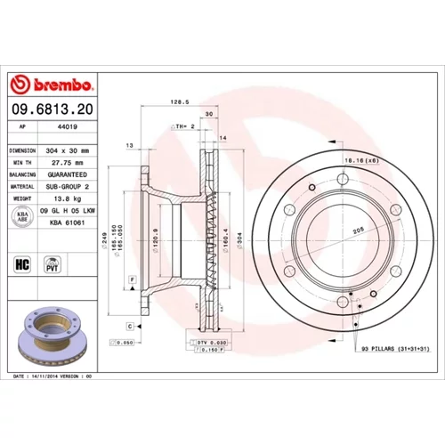 Brzdový kotúč BREMBO 09.6813.20