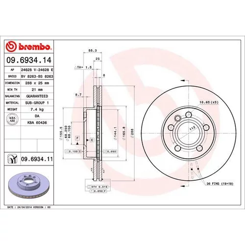 Brzdový kotúč BREMBO 09.6934.11