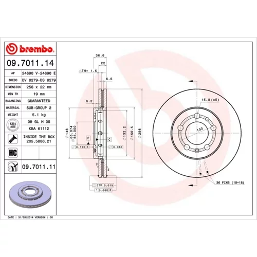 Brzdový kotúč BREMBO 09.7011.11