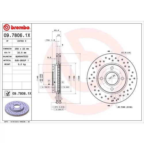 Brzdový kotúč BREMBO 09.7806.1X