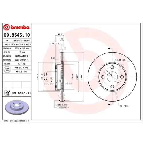 Brzdový kotúč BREMBO 09.8545.11