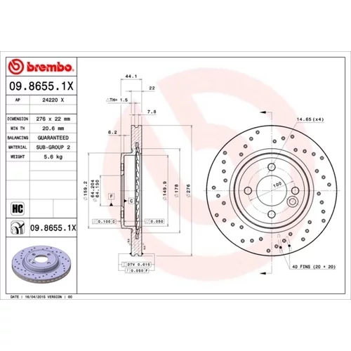 Brzdový kotúč BREMBO 09.8655.1X