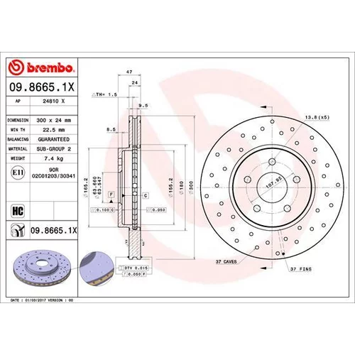 Brzdový kotúč BREMBO 09.8665.1X