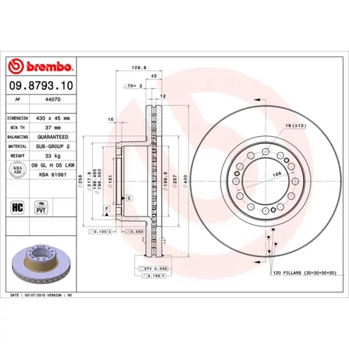 Brzdový kotúč BREMBO 09.8793.10