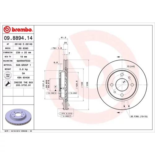 Brzdový kotúč BREMBO 09.8894.14