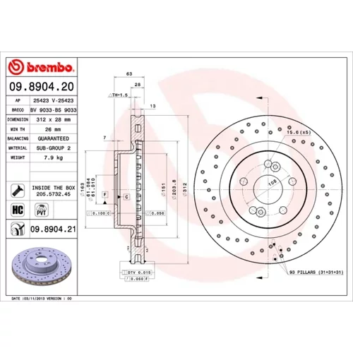 Brzdový kotúč BREMBO 09.8904.21