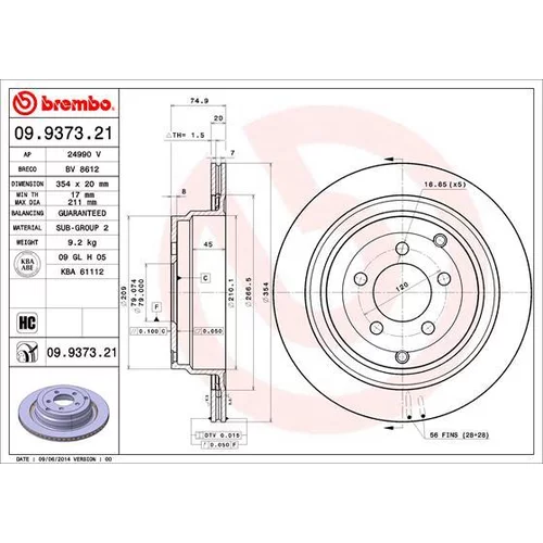 Brzdový kotúč BREMBO 09.9373.21