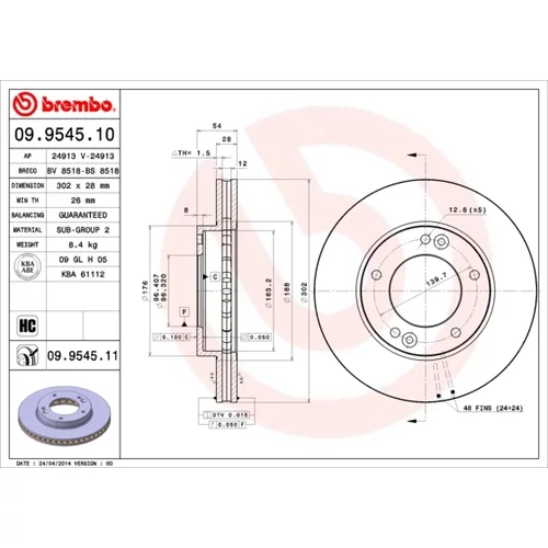 Brzdový kotúč BREMBO 09.9545.11