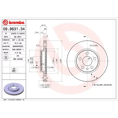 Brzdový kotúč BREMBO 09.9631.34