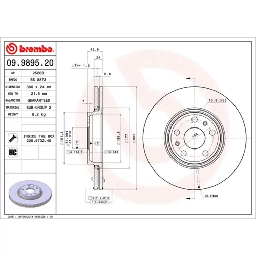 Brzdový kotúč BREMBO 09.9895.20