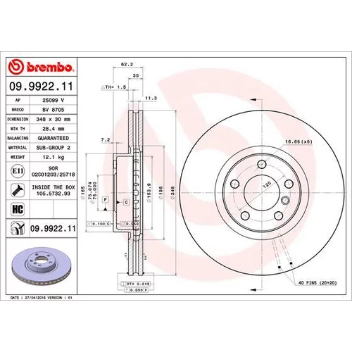 Brzdový kotúč BREMBO 09.9922.11